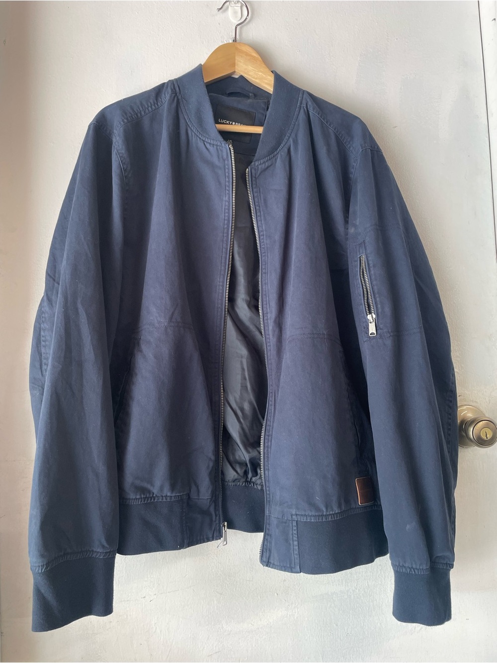 Lucky Brand Navy Bomber Jacket with Sleeve Zip